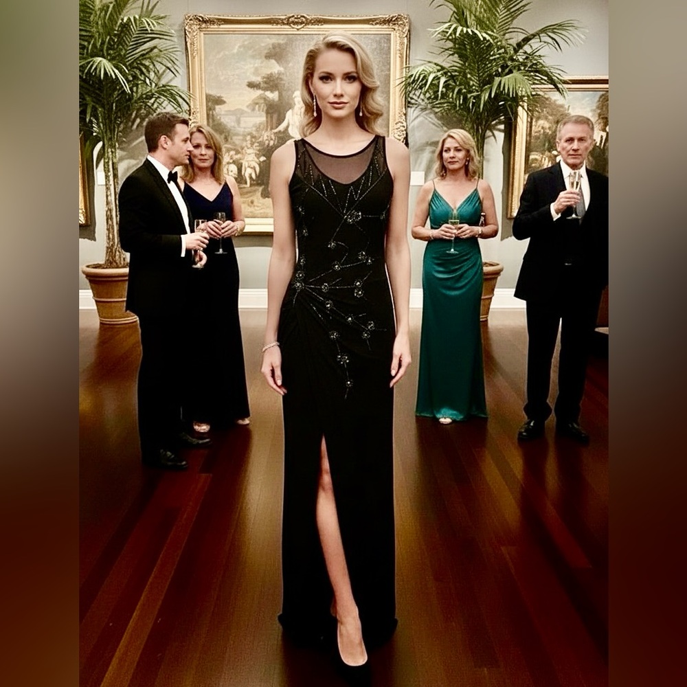 Elegant hand beaded‎ Black Evening Gown